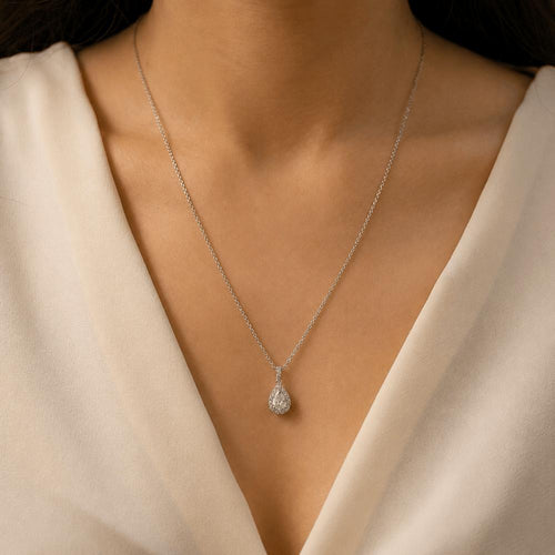 Chaîne pendentif en or gris 18k, diamant poire et diamants 58 Facettes FB11556-FB11666
