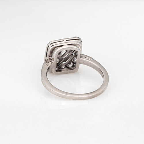 Bague 55 Art déco - Bague carrée en platine 900, diamants et rubis, années 1920 58 Facettes G14072