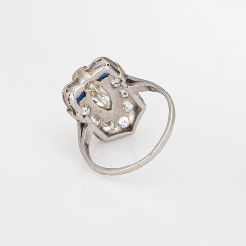 Bague 51 Art déco - Bague bouclier en platine 900, diamants et saphirs 58 Facettes G14026