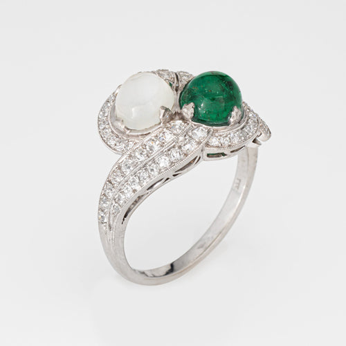 Bague 62 Bague Art déco vintage en platine 900, émeraude, pierre de lune et diamants 58 Facettes G14027