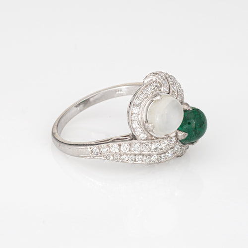 Bague 62 Bague Art déco vintage en platine 900, émeraude, pierre de lune et diamants 58 Facettes G14027