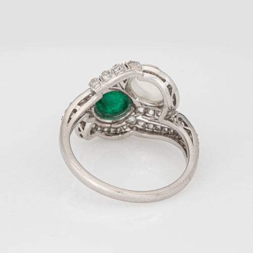 Bague 62 Bague Art déco vintage en platine 900, émeraude, pierre de lune et diamants 58 Facettes G14027