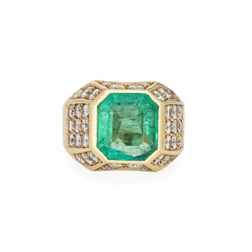 Bague 49 Bague vintage années 1980 émeraude colombienne et diamants en or jaune 18k 58 Facettes G14081