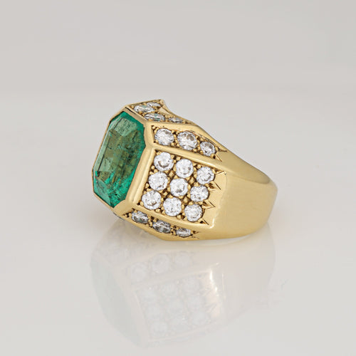 Bague 49 Bague vintage années 1980 émeraude colombienne et diamants en or jaune 18k 58 Facettes G14081