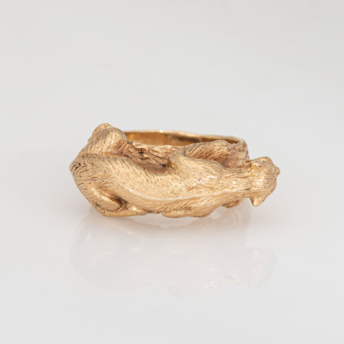Bague 59 Bague panthère vintage en or jaune 14k, pierres rouges 58 Facettes G14085