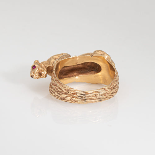 Bague 59 Bague panthère vintage en or jaune 14k, pierres rouges 58 Facettes G14085