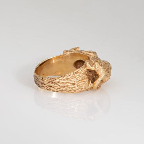 Bague 59 Bague panthère vintage en or jaune 14k, pierres rouges 58 Facettes G14085