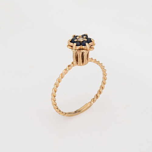Bague Bague tulipe vintage en or jaune 14 carats, saphirs et diamant 58 Facettes G14094
