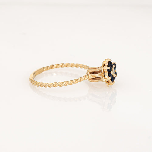 Bague Bague tulipe vintage en or jaune 14 carats, saphirs et diamant 58 Facettes G14094