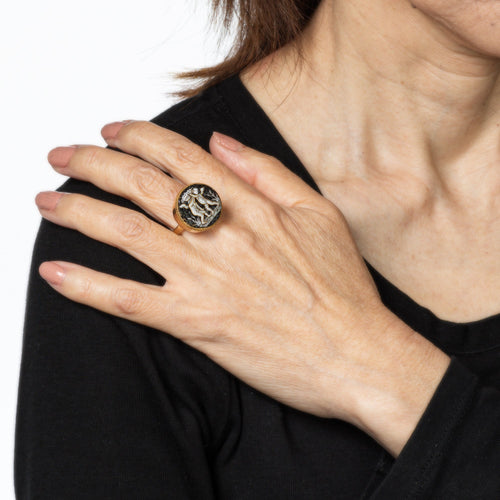 Bague 57 Bague micro-mosaïque victorienne aux chérubins en or jaune 14k 58 Facettes G13903