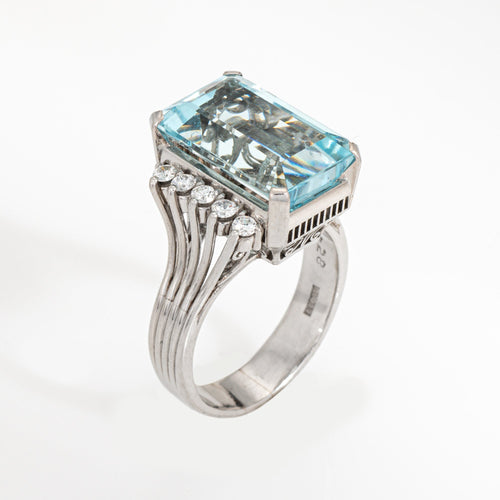 Bague 52 Bague cocktail aigue-marine 7,28 ct et diamants en platine 900 58 Facettes G14156