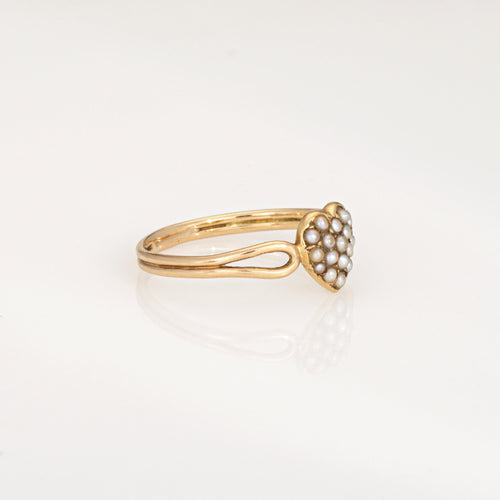 Bague Bague cœur victorienne ancienne en or jaune 18 ct et perles 58 Facettes G14131