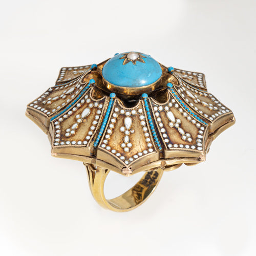 Bague 56 Bague cocktail vintage en or jaune 14k émail bleu, taille 56 (FR) 58 Facettes G14147