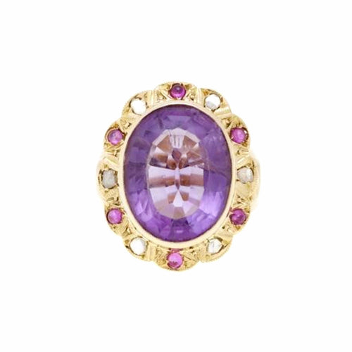 Bague 51 Bague Pompadour - Améthyste, saphirs roses et diamants en or rose 14 carats 58 Facettes B343
