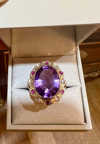 Bague 51 Bague Pompadour - Améthyste, saphirs roses et diamants en or rose 14 carats 58 Facettes B343