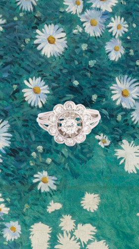 Bague 53 Bague marguerite - Diamants en platine et or gris 18 carats 58 Facettes BD215