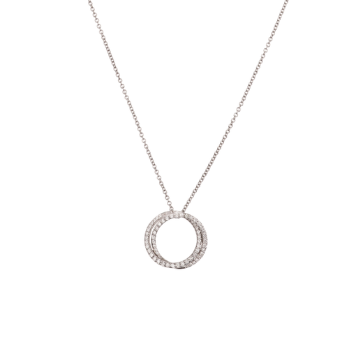 Collier Collier double cercle pavé de diamants en or gris 18 carats 58 Facettes C83