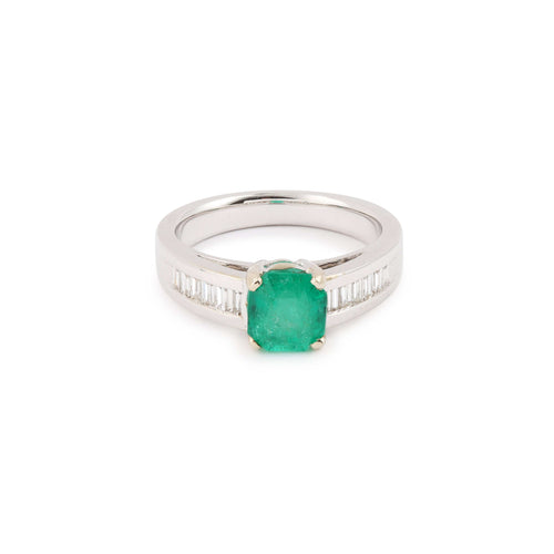 Bague 53 Bague - Émeraude de Colombie 1,35 carat diamants en or gris 18 carats 58 Facettes BEM44