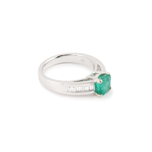 Bague 53 Bague - Émeraude de Colombie 1,35 carat diamants en or gris 18 carats 58 Facettes BEM44
