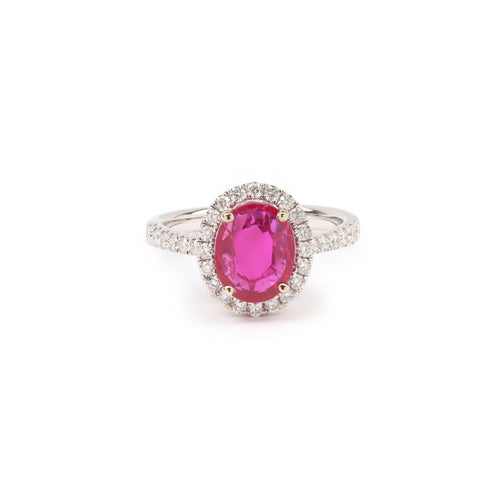 Bague 53 Bague rubis de Birmanie 1,80 ct et diamants en or gris 18 carats 58 Facettes BRU52