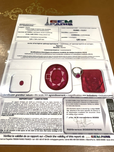 Bague 53 Bague rubis de Birmanie 1,80 ct et diamants en or gris 18 carats 58 Facettes BRU52