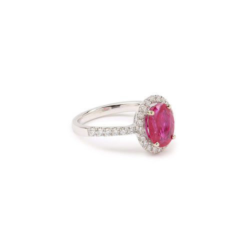 Bague 53 Bague rubis de Birmanie 1,80 ct et diamants en or gris 18 carats 58 Facettes BRU52