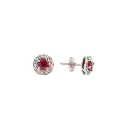 Boucles d'oreilles Boucles d'oreilles - Puces rubis birman et diamants en or gris 18 carats 58 Facettes BO248