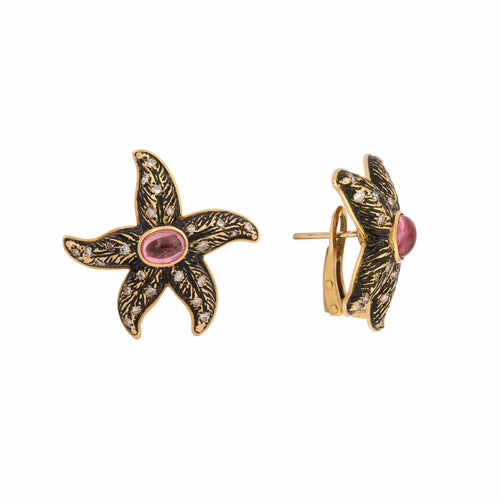 Boucles d'oreilles Boucles d'oreilles vintage étoiles de mer en or jaune 18 carats, tourmalines et diamants 58 Facettes BO241