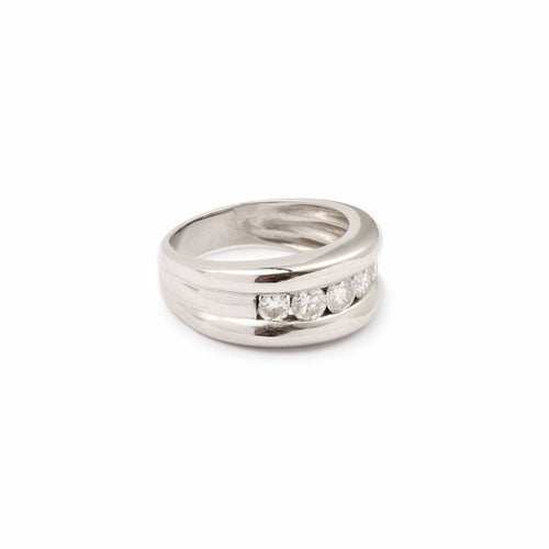 Bague 54 Bague jonc 5 diamants en or gris 18 carats 58 Facettes BD179
