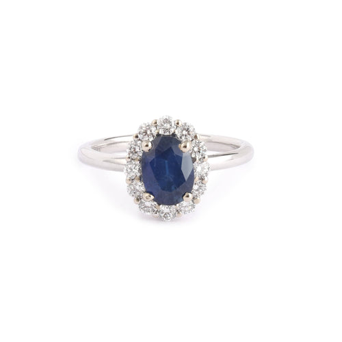 Bague 53 Bague pompadour saphir 1,50 ct et diamants en or gris 18 carats 58 Facettes BSA105