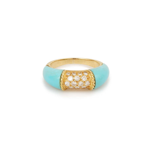 Bague 49.5 Bague jonc en or jaune 18 carats avec turquoise et diamants 58 Facettes B362C