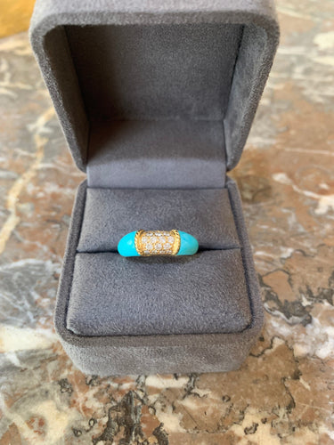 Bague 49.5 Bague jonc en or jaune 18 carats avec turquoise et diamants 58 Facettes B362C