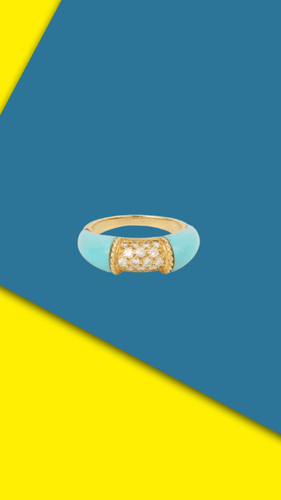 Bague 49.5 Bague jonc en or jaune 18 carats avec turquoise et diamants 58 Facettes B362C