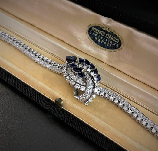 Bracelet en or blanc avec diamants et saphirs 58 Facettes BRA 3560