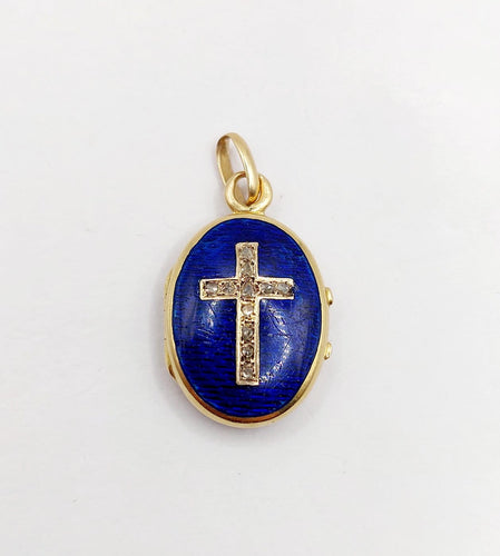 Pendentif porte-photo croix victorien en or 18k, diamants et émail 58 Facettes A07566