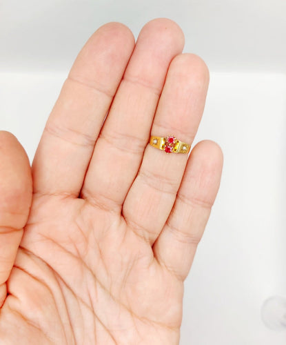 51 Bague toi et moi antique en or 18k, pierres rouges et perles 58 Facettes A07562