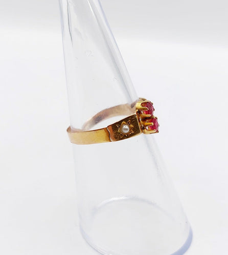 51 Bague toi et moi antique en or 18k, pierres rouges et perles 58 Facettes A07562