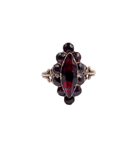 52 Bague marquise antique en or rose 18k et grenats 58 Facettes A07548