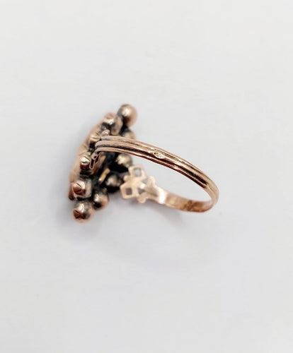 52 Bague marquise antique en or rose 18k et grenats 58 Facettes A07548