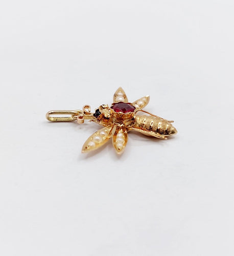 Pendentif abeille victorien en or rose, grenat et perles 58 Facettes A07545