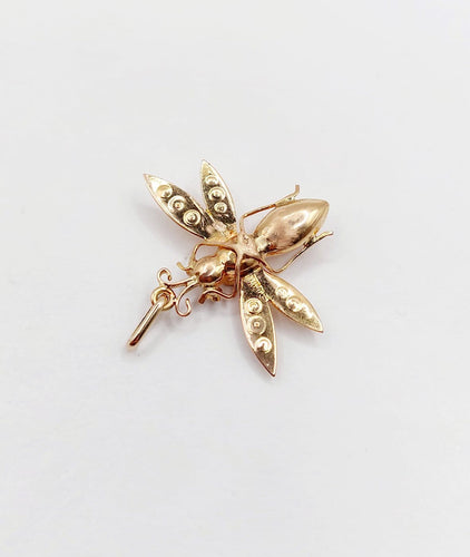 Pendentif abeille victorien en or rose, grenat et perles 58 Facettes A07545