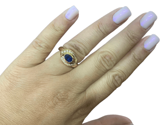 54 Bague en or jaune 18k avec saphir de Ceylan et diamants 58 Facettes BA 426
