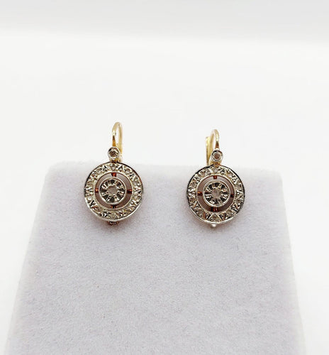 Dormeuses cible Art déco - Boucles d'oreilles en or 18k, platine et diamants 58 Facettes A07499