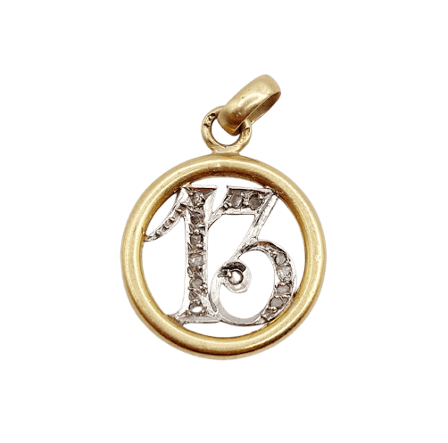 Pendentif chiffre 13 en or 18k et diamants taille rose 58 Facettes A07387
