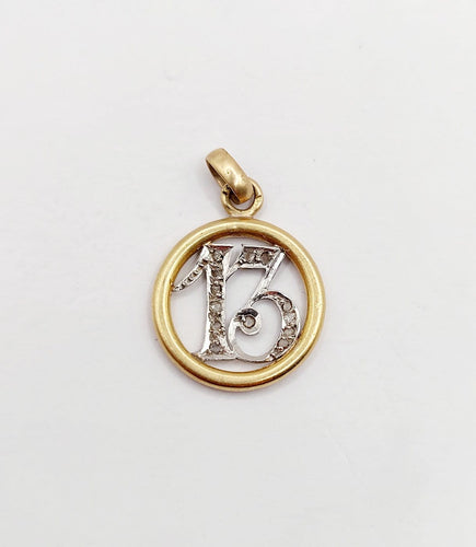 Pendentif chiffre 13 en or 18k et diamants taille rose 58 Facettes A07387