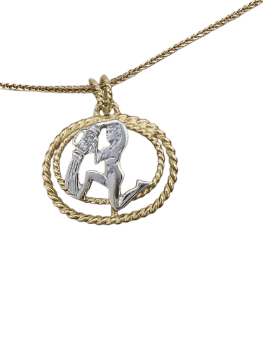 Collier vintage signe Gémeaux en or jaune et blanc 18 ct 58 Facettes CV-099