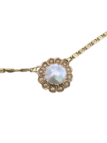 Collier pendentif vintage en or jaune 18 ct et perle 58 Facettes CV-101