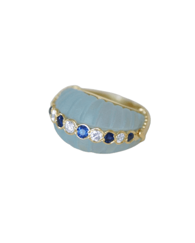 51 Jean & Pierre Bellin - Bague boule en or jaune, aigues-marines, diamants et saphirs 58 Facettes