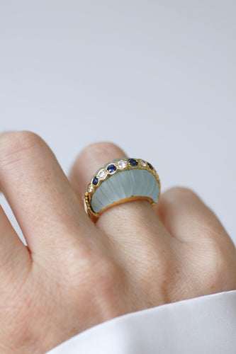 51 Jean & Pierre Bellin - Bague boule en or jaune, aigues-marines, diamants et saphirs 58 Facettes