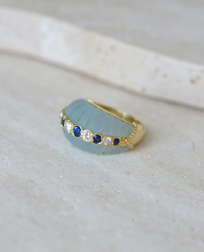 51 Jean & Pierre Bellin - Bague boule en or jaune, aigues-marines, diamants et saphirs 58 Facettes